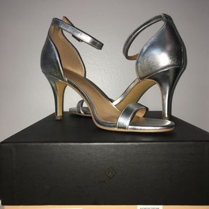 Silver Leather Ankle Strap Halogen Heels